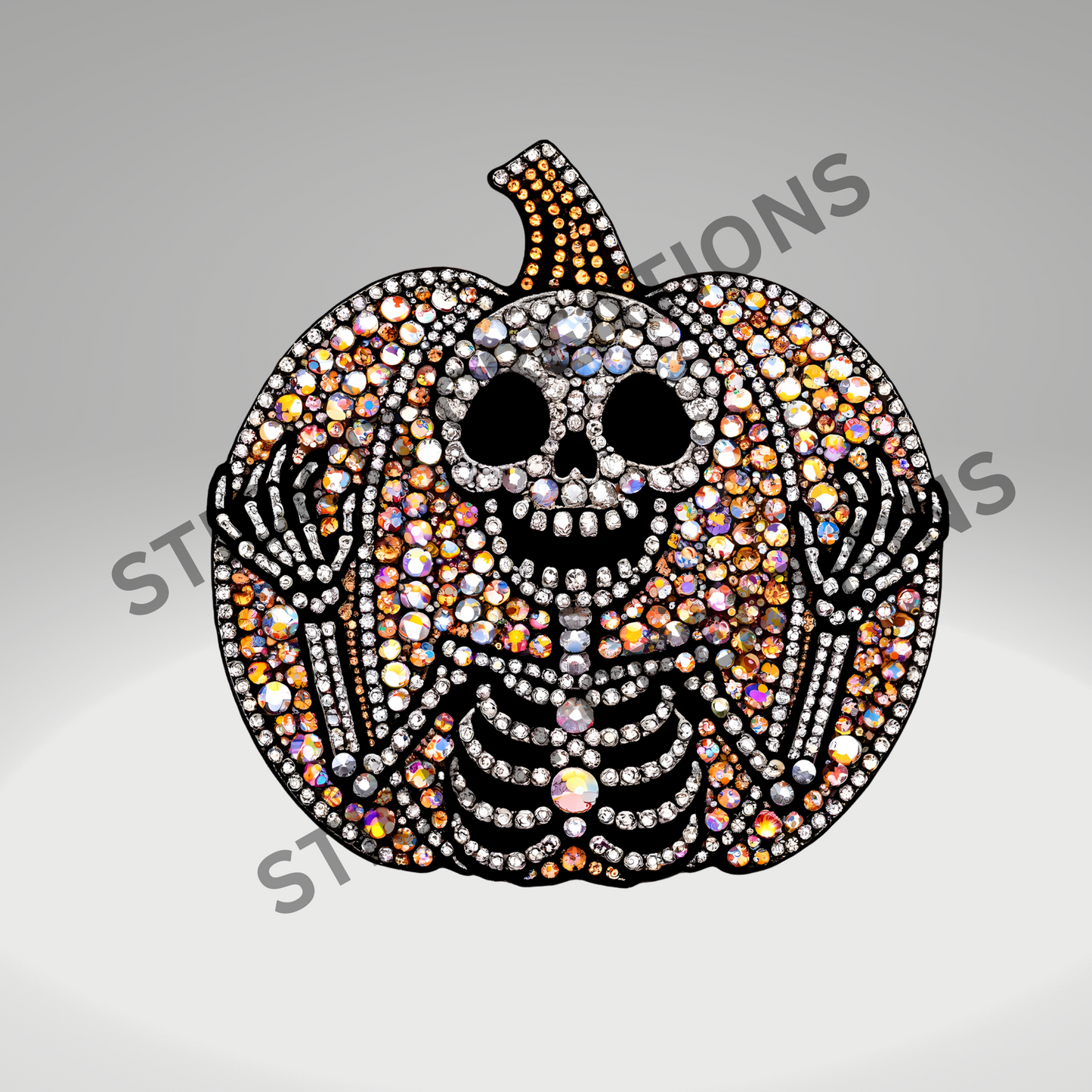 RHINESTONE PUMPKIN WITH SKELETON