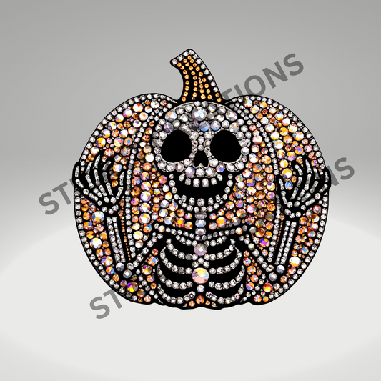 RHINESTONE PUMPKIN WITH SKELETON